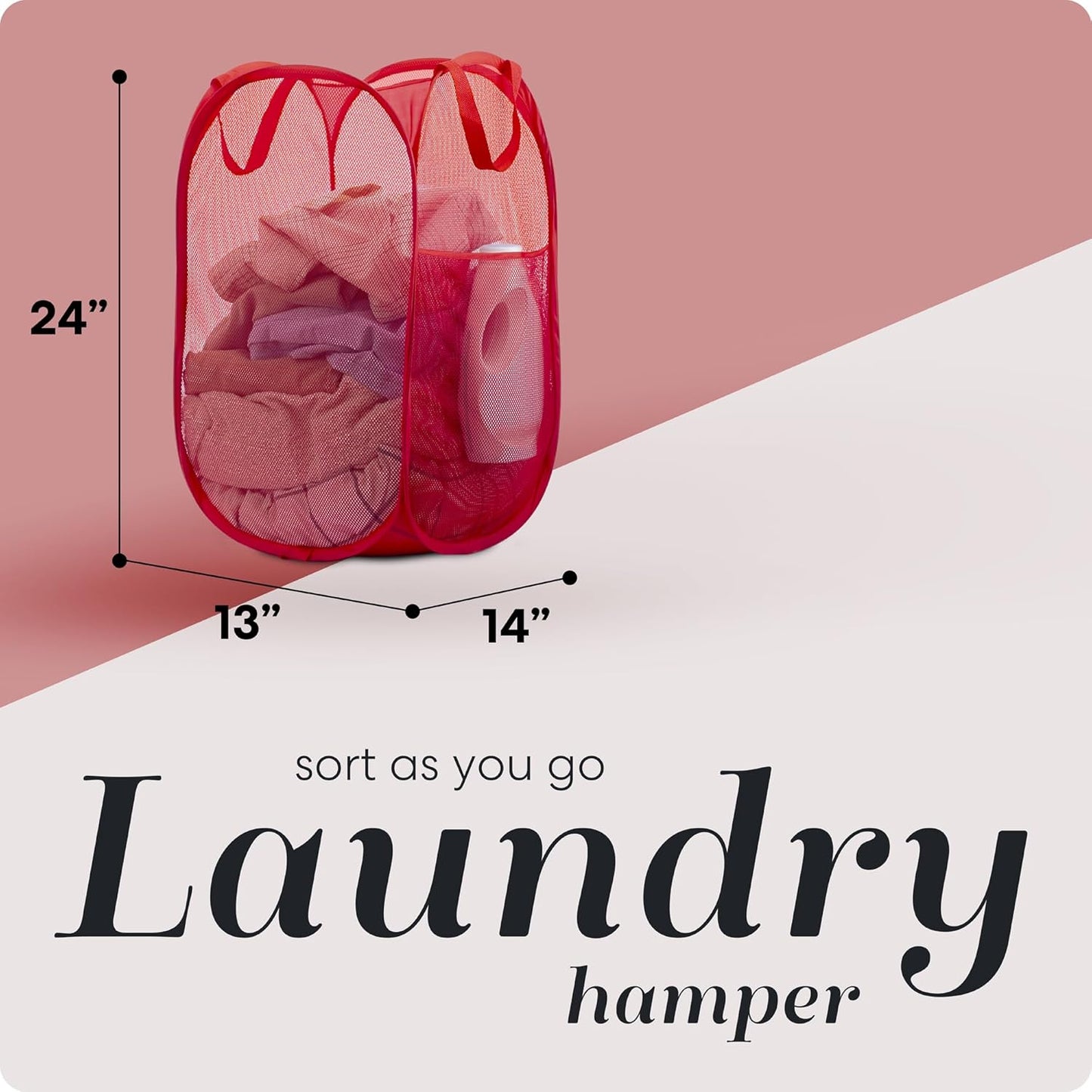Handy Laundry Collapsible Mesh Pop Up Hamper with Wide Opening and Side Pocket - Breathable