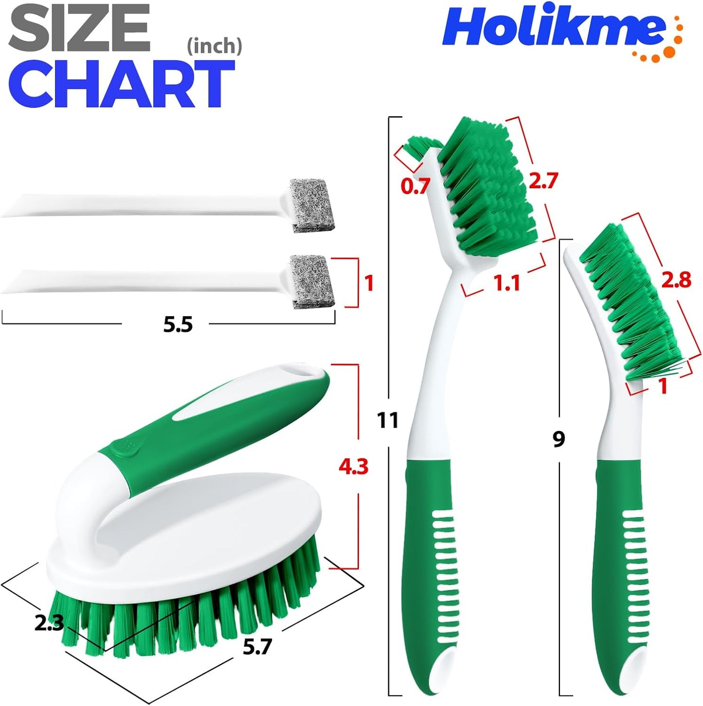 Holikme Cleaning Brush Set for Household Use, Scrub Brush, Kitchen Brush, Tile Lines Brush for