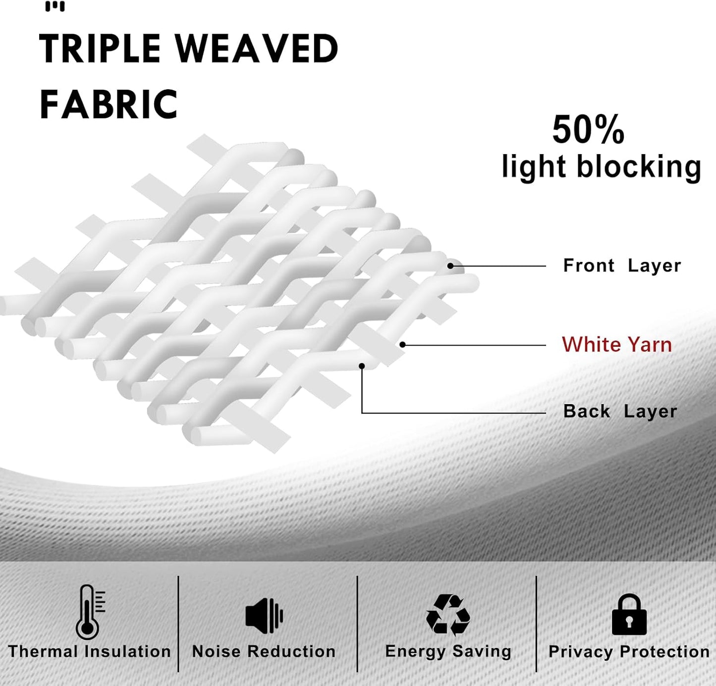 DWCN White Curtains for Living Room Thermal Insulated, 50% Light Blocking Curtains for Bedroom