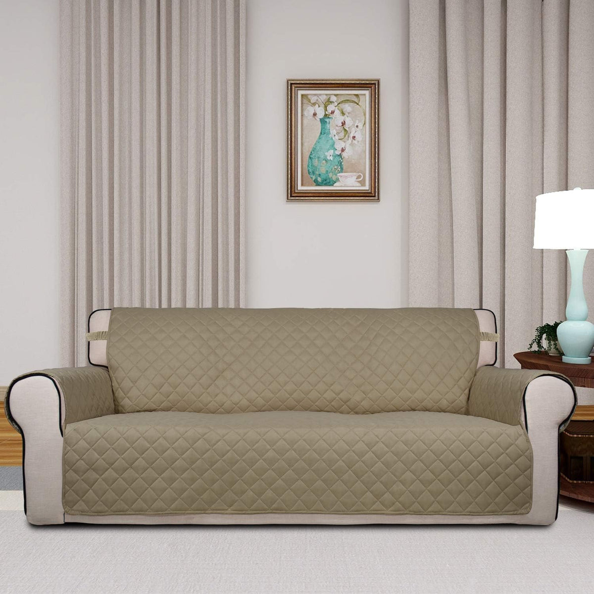 PureFit Reversible Quilted Sofa Cover, Water Resistant Slipcover Furniture Protector, Washable