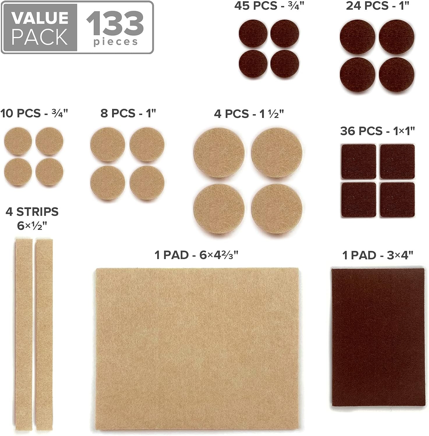Felt Furniture Pads X-PROTECTOR 133 PCS Premium Furniture Pads - Felt Pads Furniture Feet Best Wood