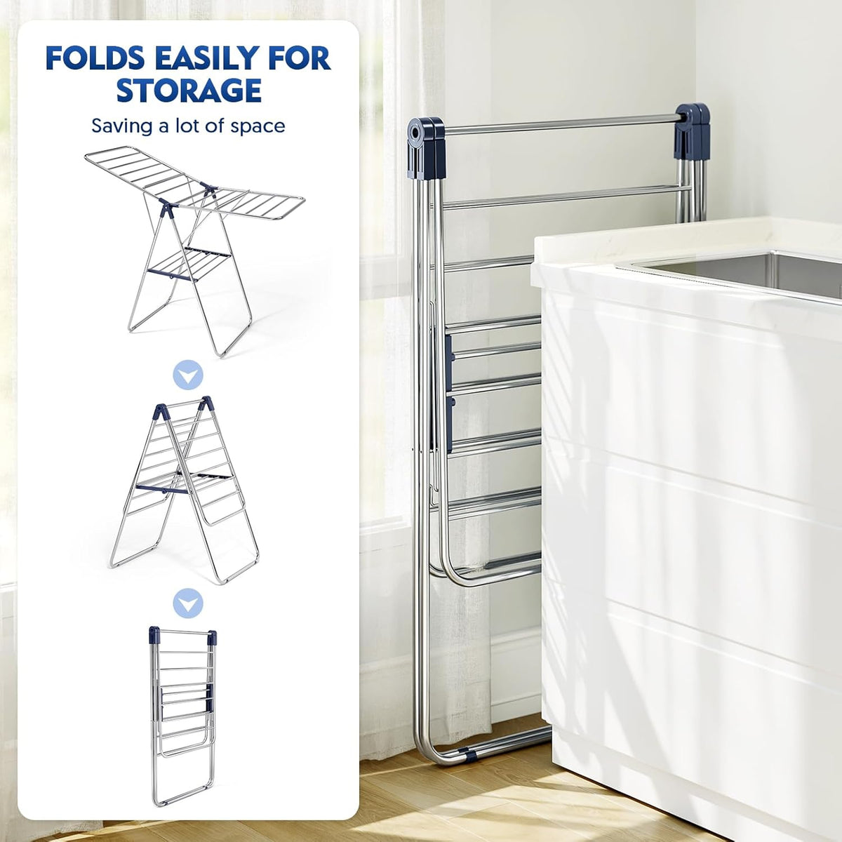APEXCHASER Clothes Drying Rack, Stainless Steel Drying Rack Clothing with Height-Adjustable