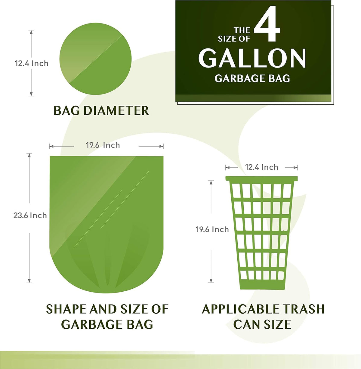 FORID 4 Gallon Garbage Bags, 150 Count, Unscented, Strong Trash Can Liners, 15 Liter Wastebasket