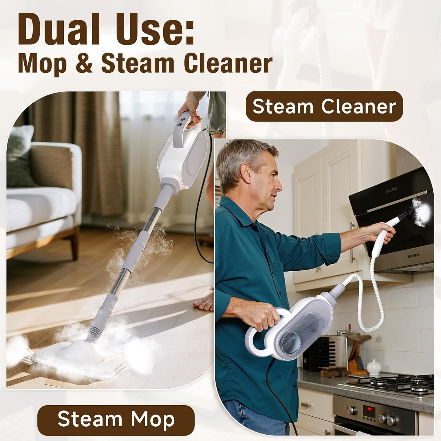 Steam Mop, 13-in-1 Powerful Handheld Steam Cleaner with 13 Accessories, 500ML Removable Tank, 23FT
