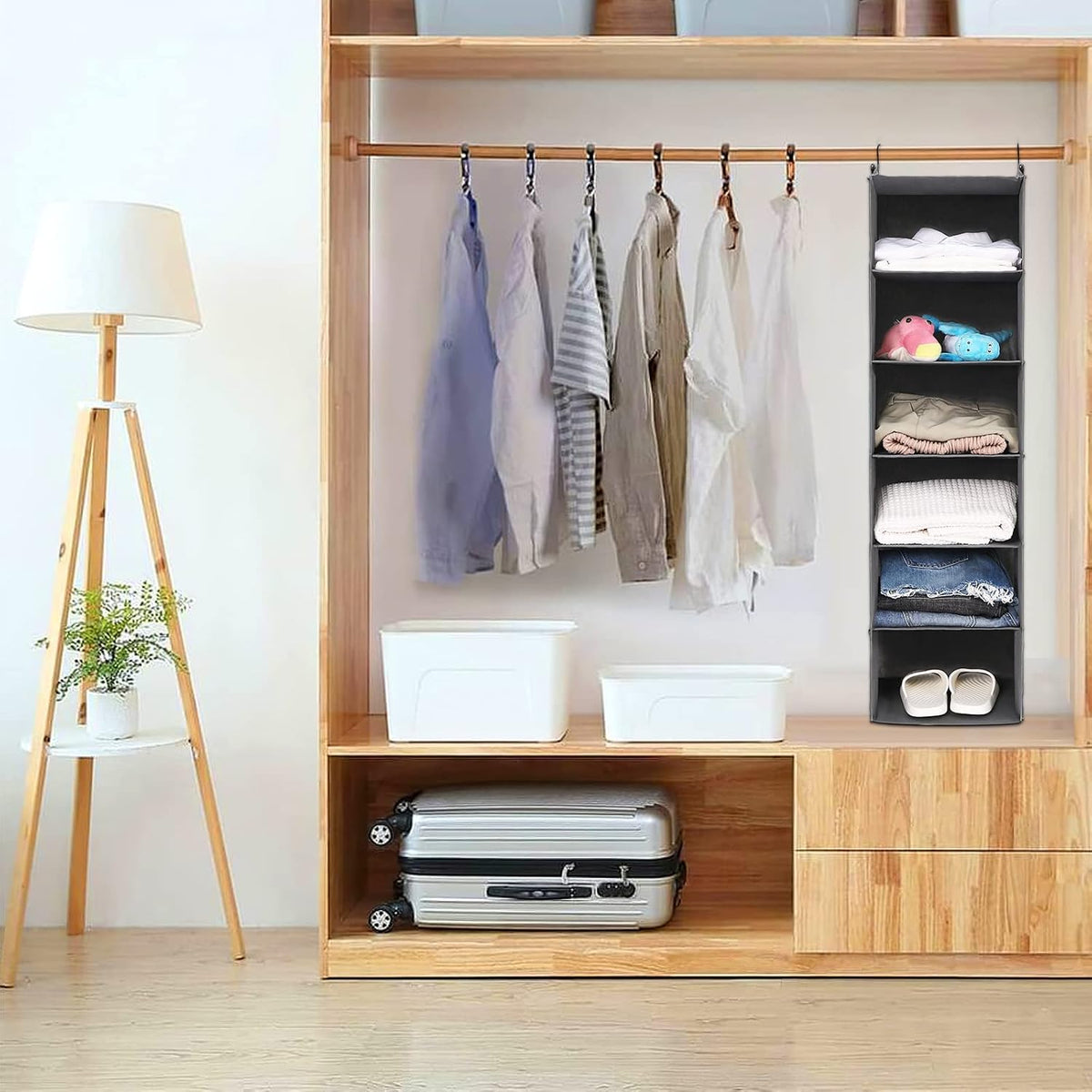 MAX Houser 6 Tier Shelf Hanging Closet Organizer, Closet Hanging Shelf with 2 Sturdy Hooks for