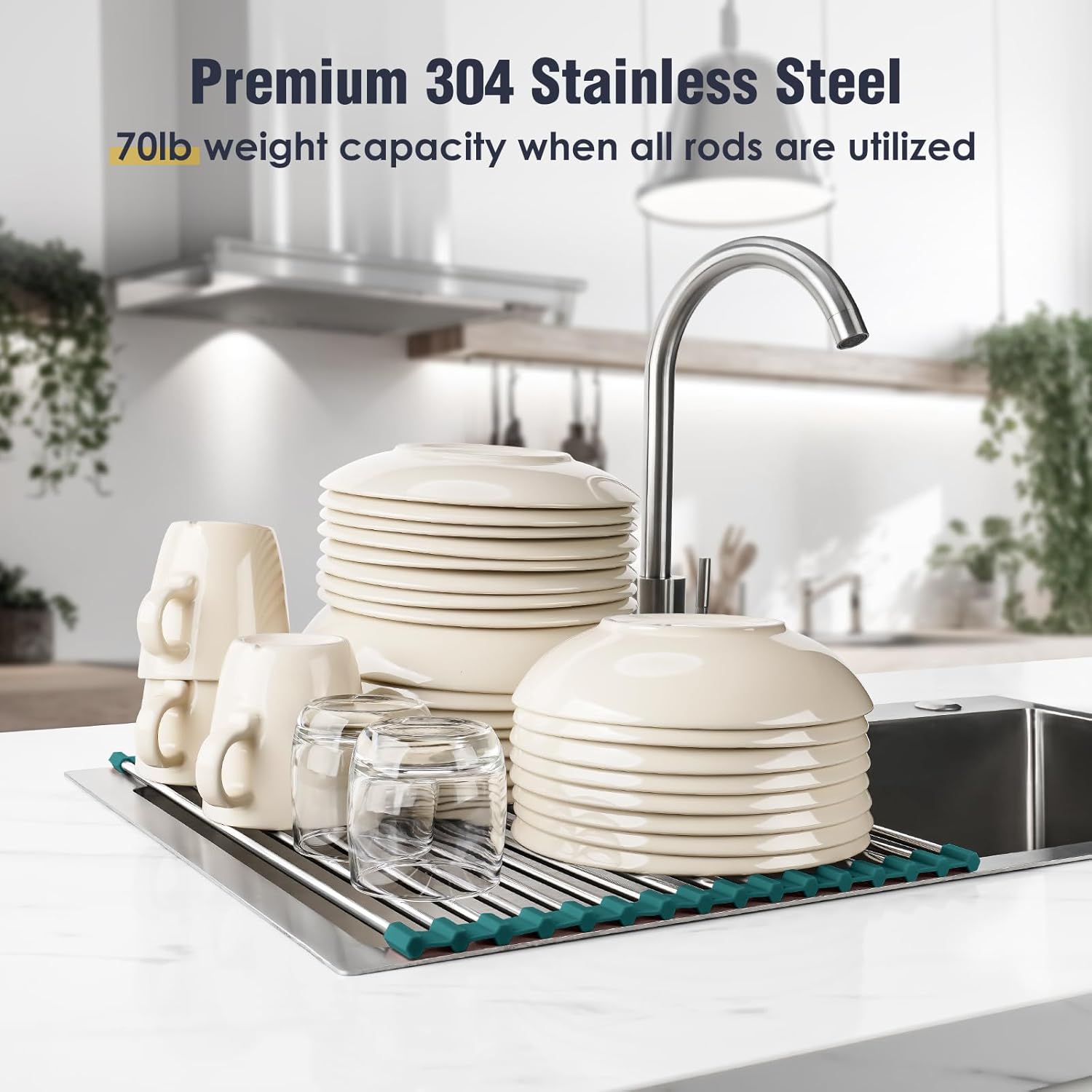 Tomorotec Stainless Steel Roll Up Dish Drying Rack, Foldable Over The Sink Rolling Drainer Rack