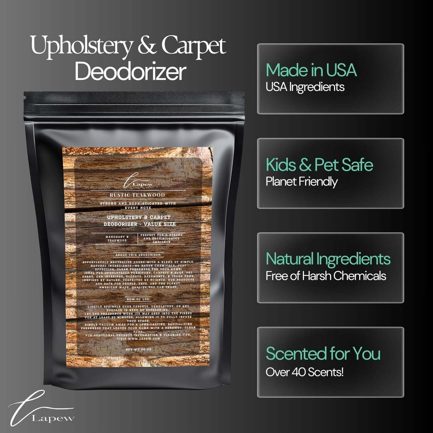Rustic Teakwood Carpet Freshener Powder Refill 36 oz | Powerful Odor Eliminator for Home |