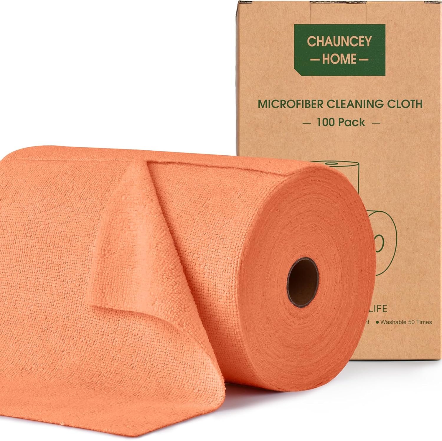 Roll of Microfiber Cleaning Cloth –100 Pack, Tear Away Microfiber Towels, Reusable, Washable