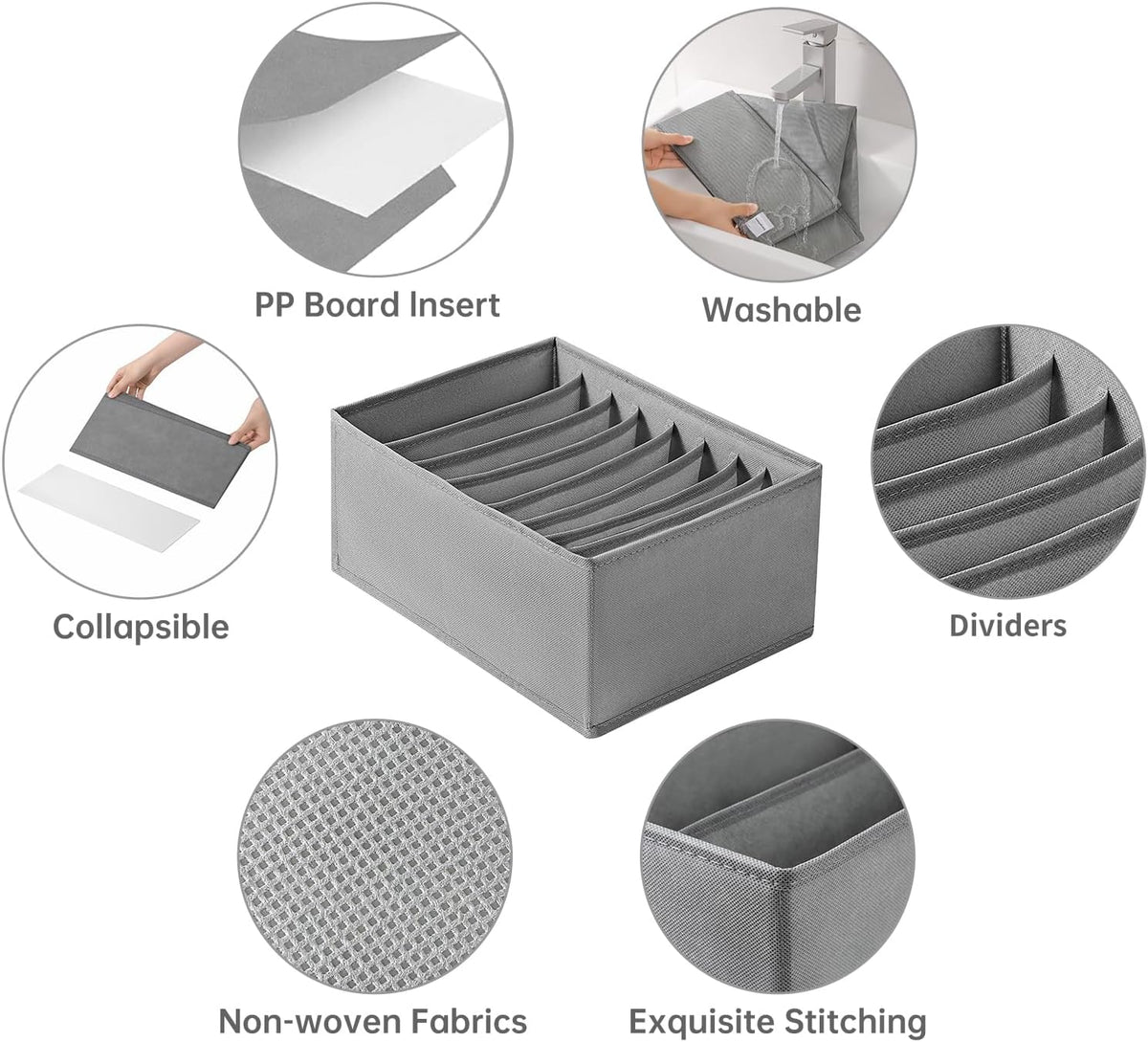 Coorganisers4 Packs T-shirt Drawer Organizers for Clothing,8 Grids Compartment Wardrobe Storage