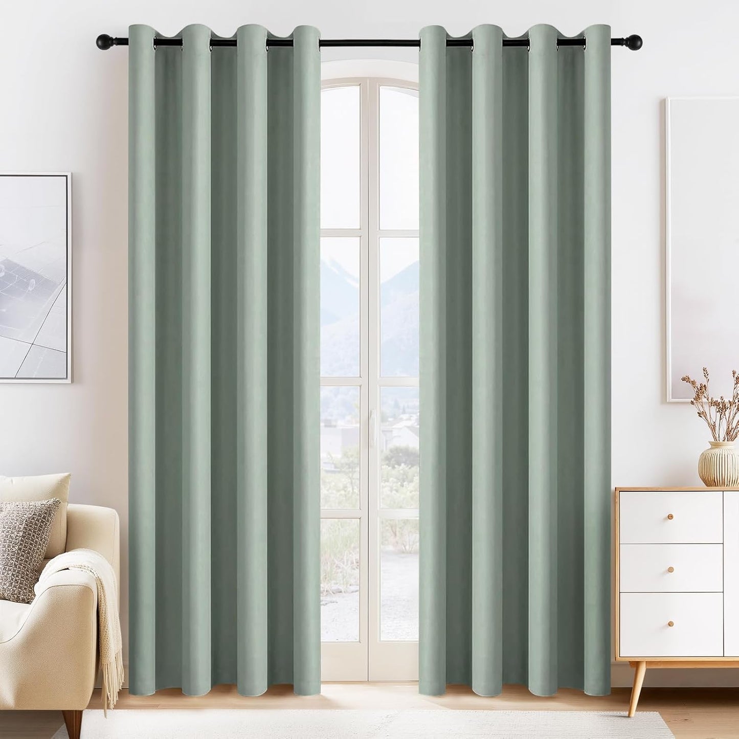 PONY DANCE Sage Green Curtains - 2 Panels Room Darkening Blackout Drapes for Living Room Grommet