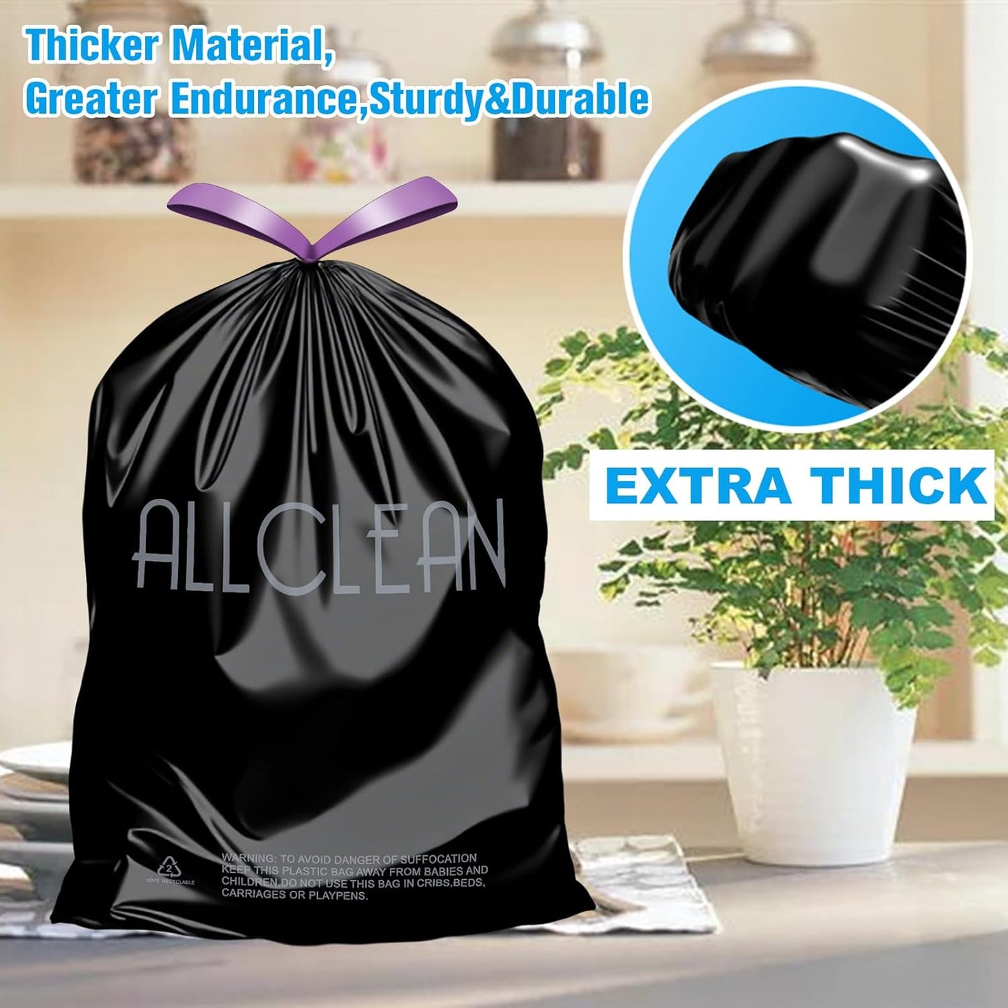 Trash Bags 15 Gallon Tall Kitchen Drawstring Garbage Bags,Fit 13-15 Gal Bins,Extra