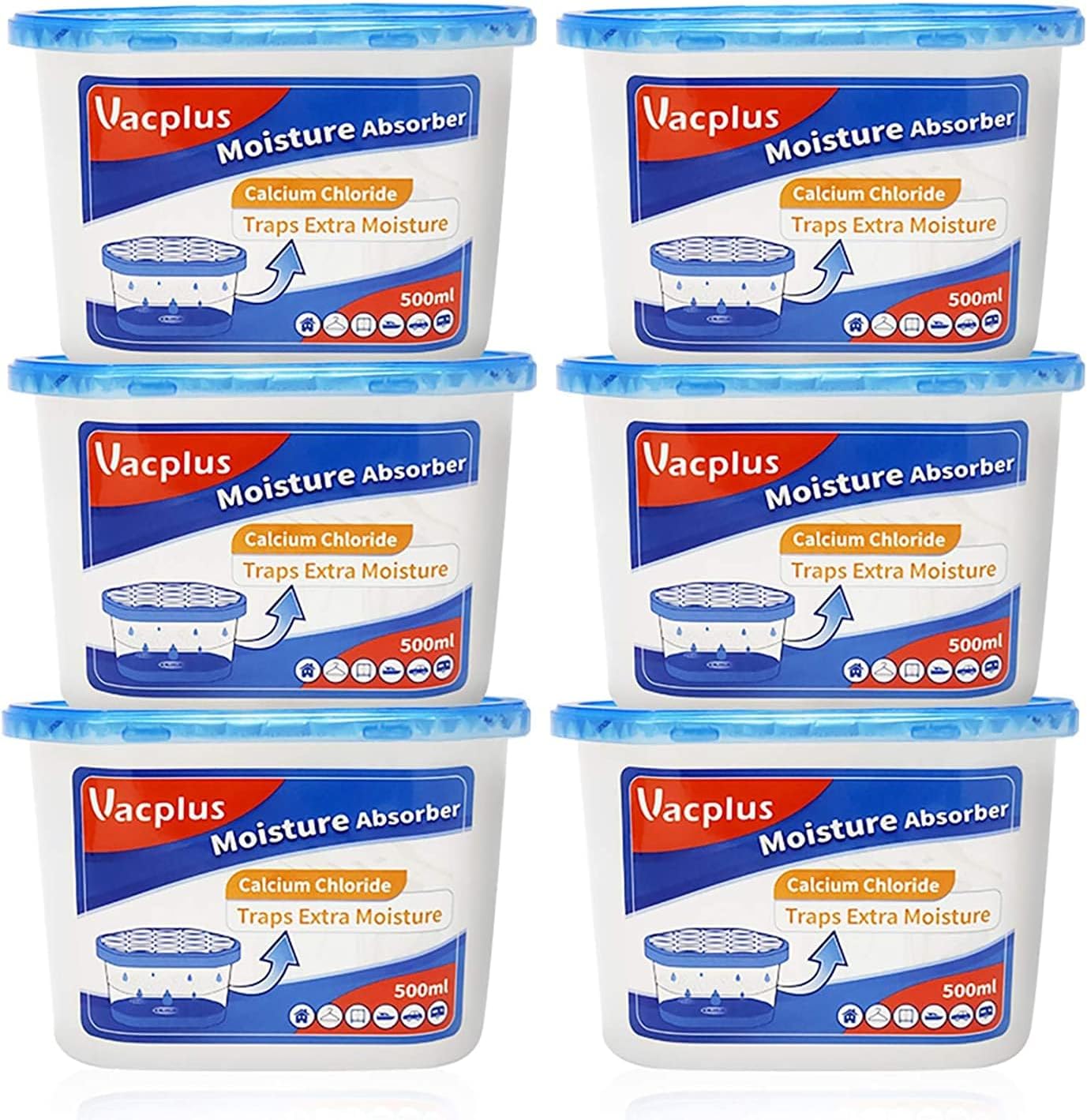 Vacplus Moisture Absorbers 6 Pack, 10.5 Oz Portable Humidity Absorber Boxes for Your Bathroom