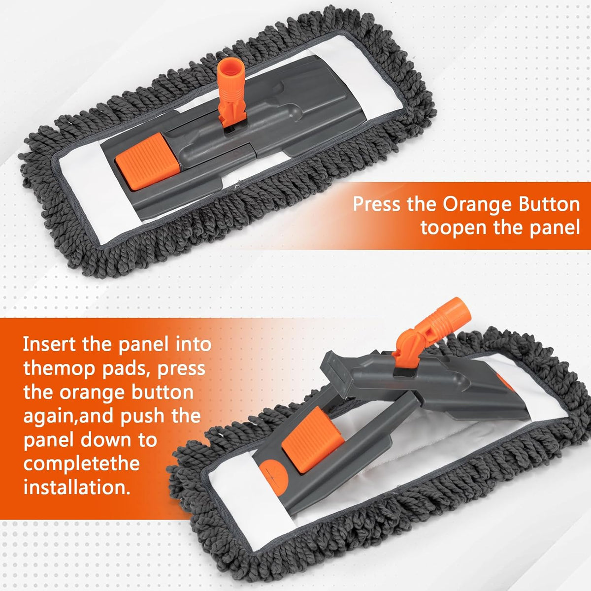 Dust Mop for Floor Cleaning with 3 Washable Pads (Chenille, Terry Cloth, Microfiber) and 55” Long