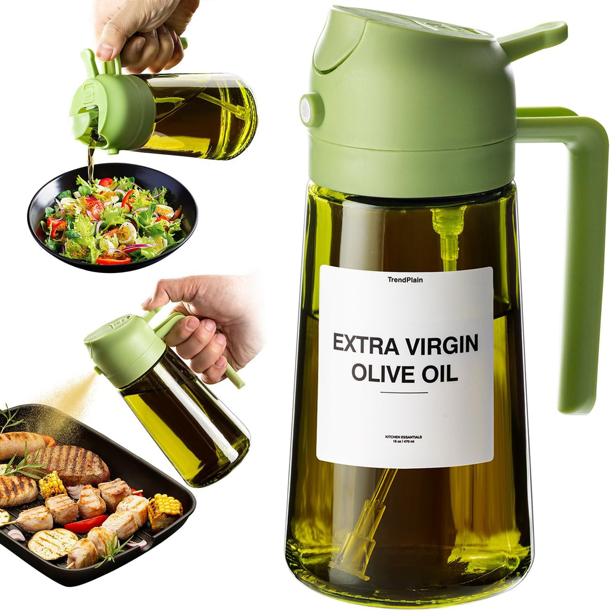 TrendPlain - Original 16oz/470ml Olive Oil Dispenser Bottle for Kitchen Gadgets and Air Fryer