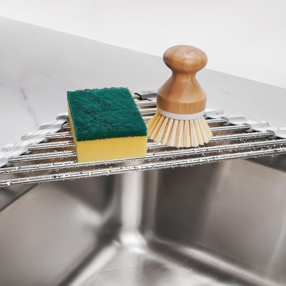Tomorotec Marble Triangle Roll-Up Dish Drying Rack for Sink Corner - Small, Foldable, Stainless
