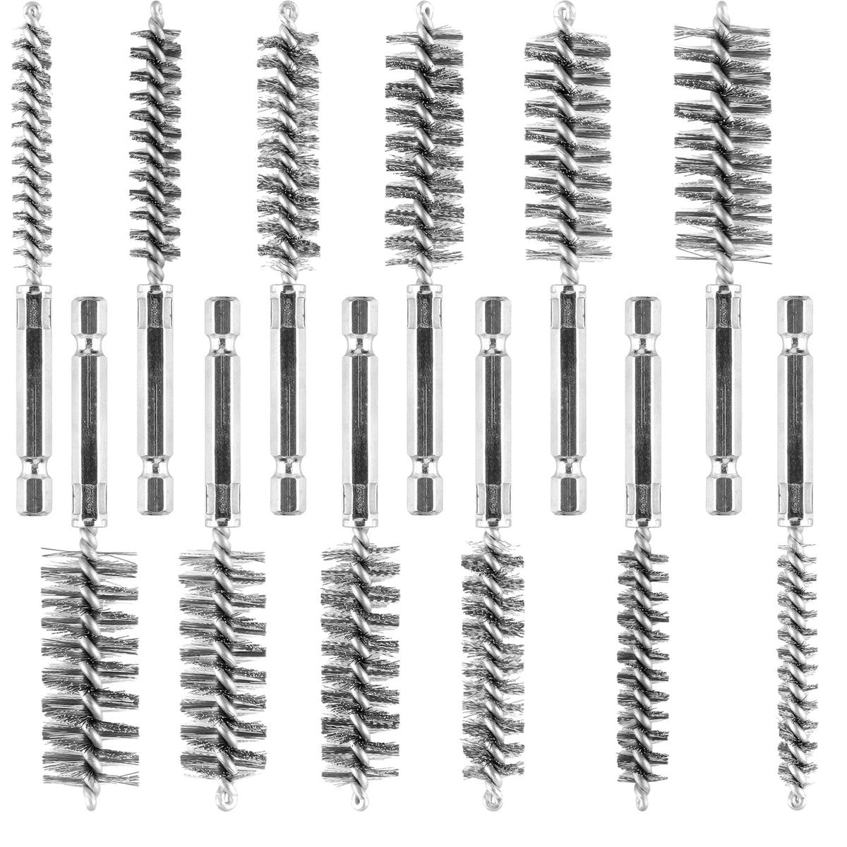 12 Pieces Wire Brush Drill Bore Cleaning Brush Set,with 1/4 Inch Hex Shank Stainless Steel Wire
