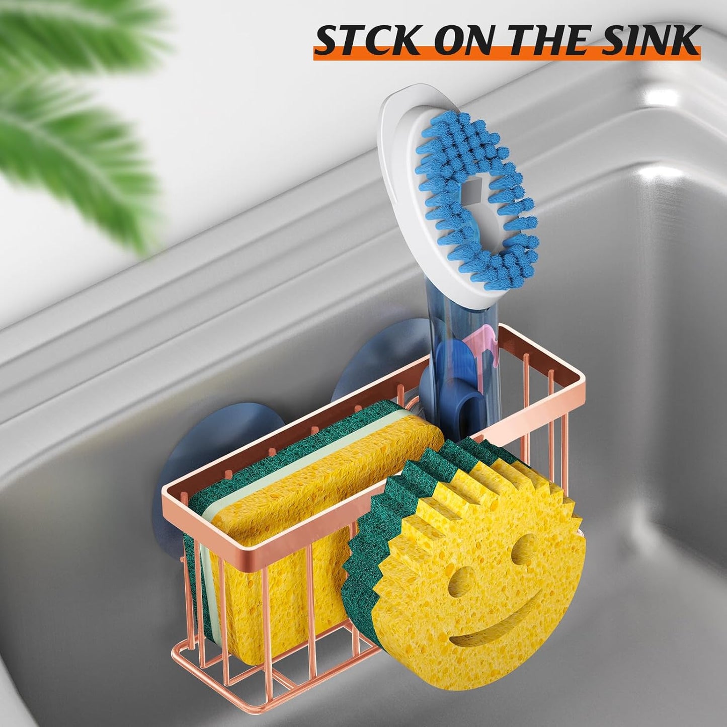 Sponge Holder Smiley Face,Sink Caddy for Kitchen Sink,Sponge Holder with 2 PCS Suction Cups/1 PCS