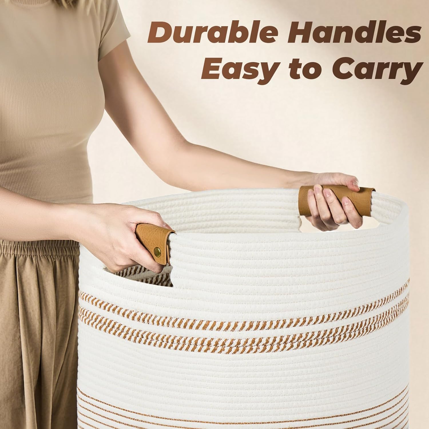 Laundry Basket with Handles - Blanket Basket & Hampers for Bedroom Aesthetic, Laundry Hamper &
