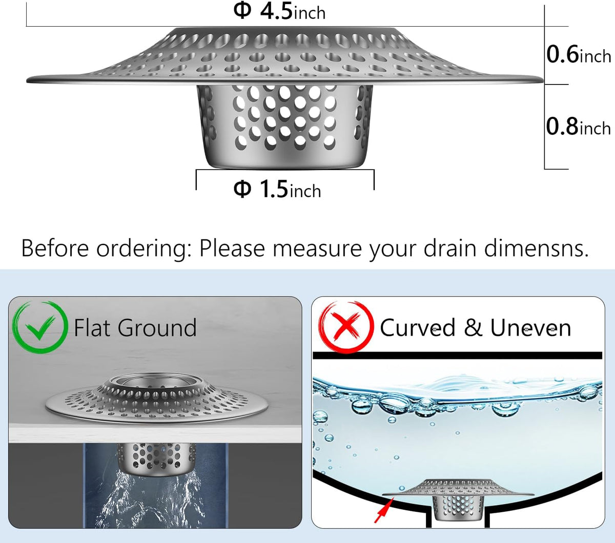 MFTEK Drain Hair Catcher Tub Drain Protector, Stainless Steel Bathtub Shower Drain Hair Stopper