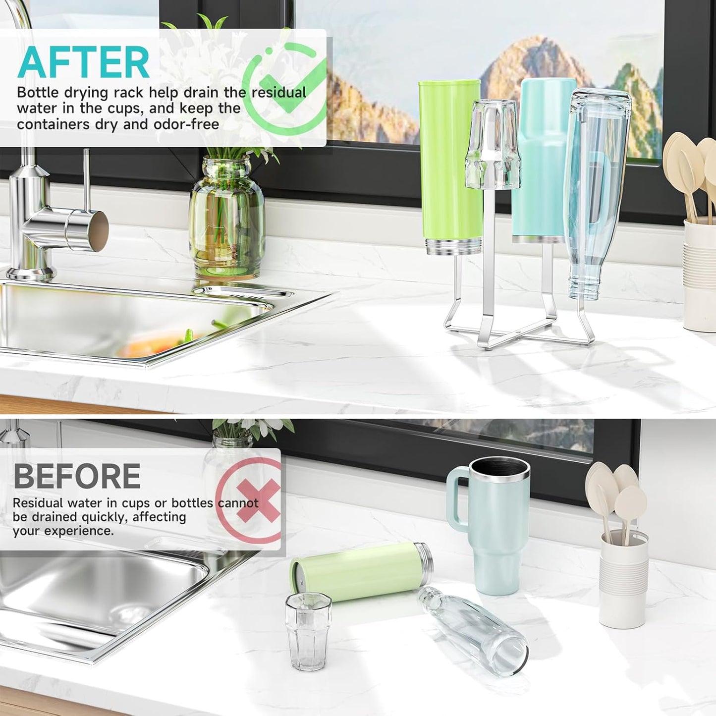 Bottle Drying Rack Reusable Drying Holder for Bottles Stainless Steel Foldable Water Bottle Dryer