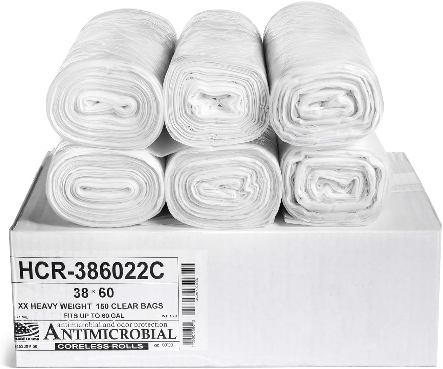 Aluf Plastics High Density Trash Bags, 60 Gallon, 150 Count, 22 Micron (eq), 38" x 60", Clear, for