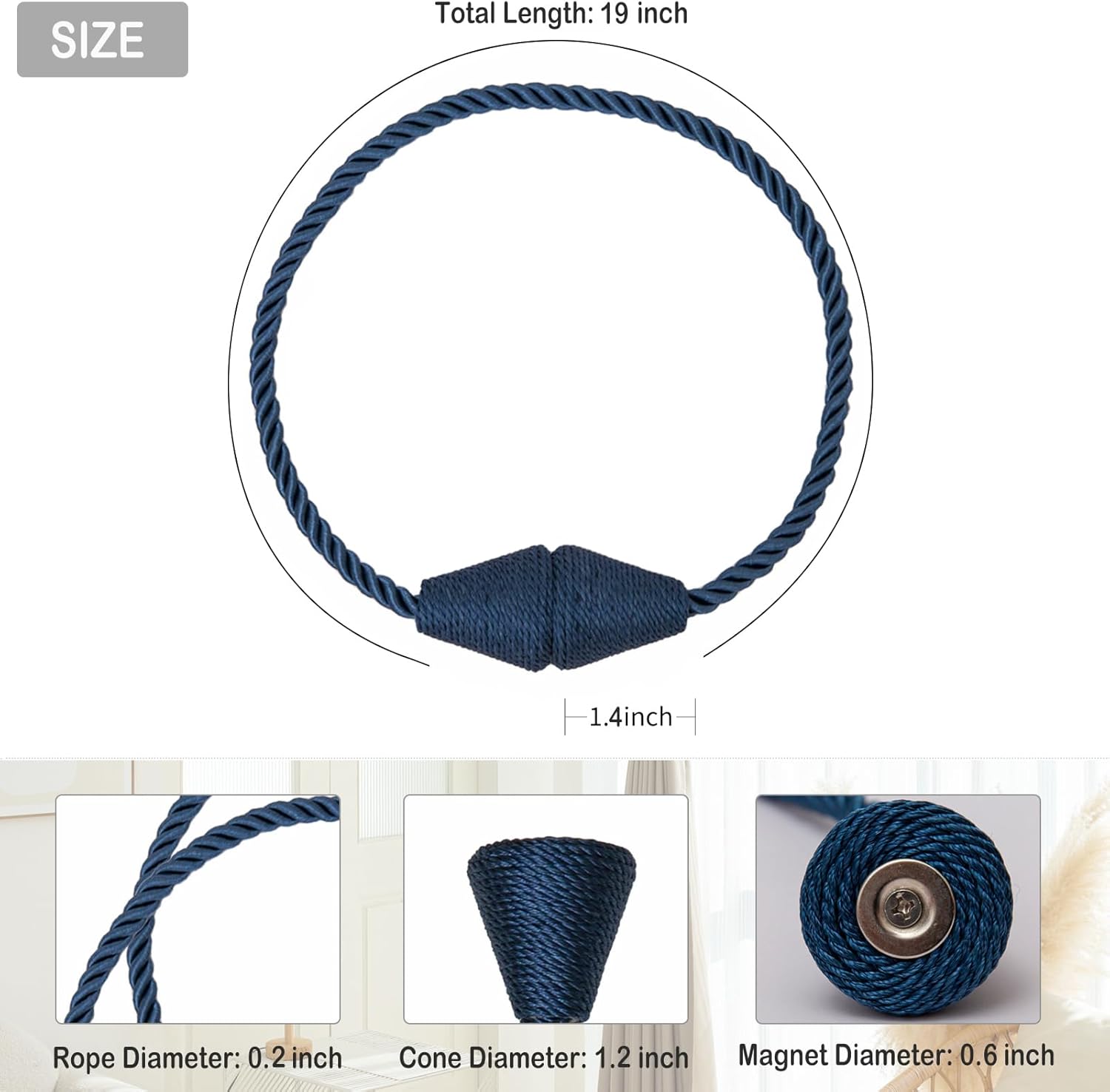 Magnetic Curtain Tiebacks 2 Pack Outdoor Rope Curtain Tie Backs Decorative Window Treatment