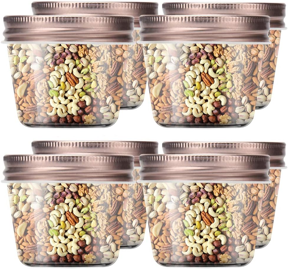 novelinks 4 oz Clear Plastic Jars with Rose Gold Lids – Small Round Refillable Storage Containers