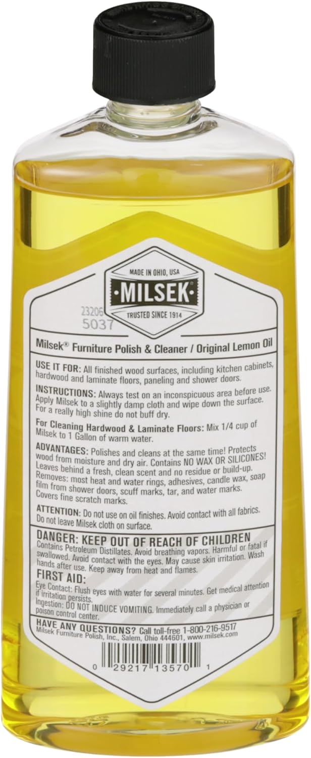 Milsek Furniture Polish and Wood Cleaner with Lemon Oil - Multipurpose Solution for Home