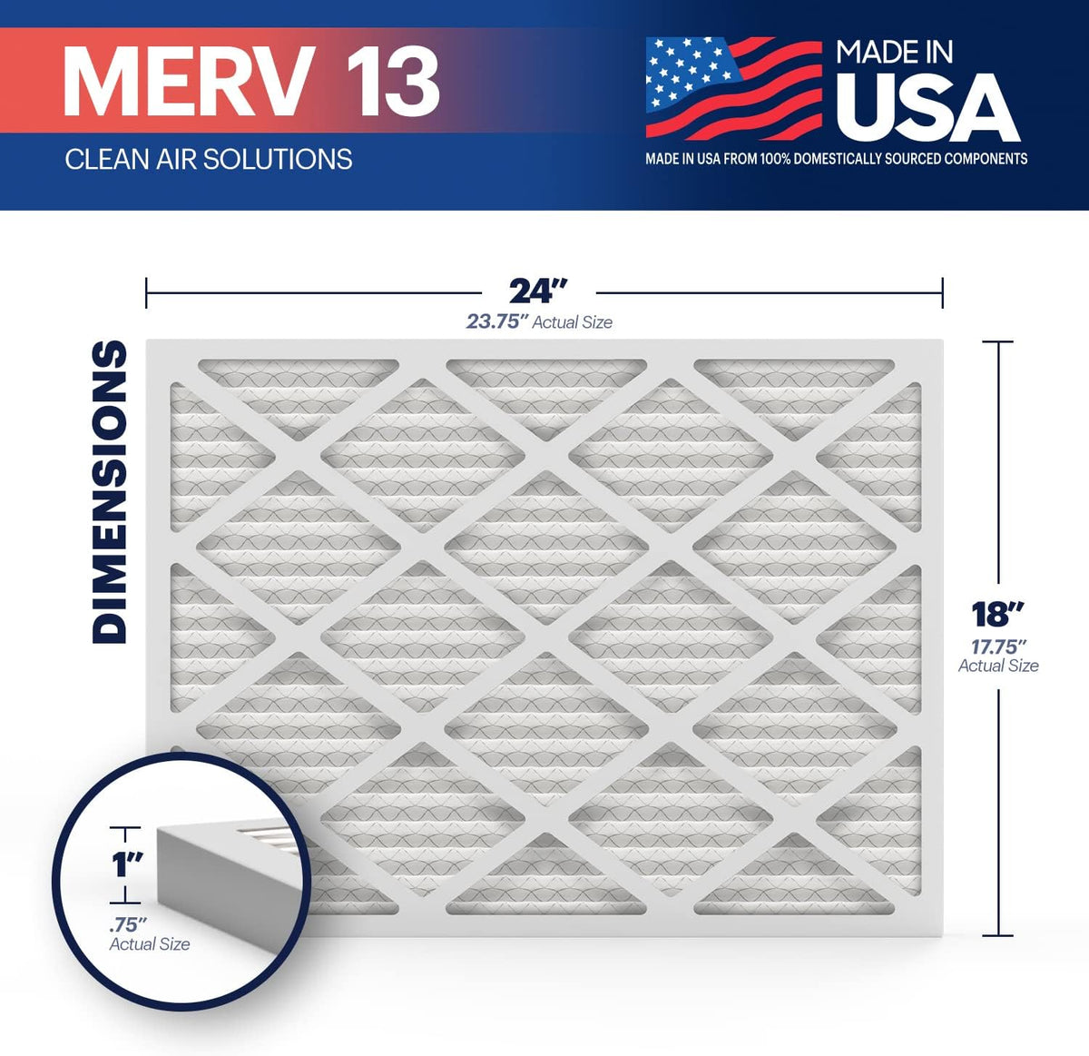 BNX TruFilter 18x24x1 Air Filter MERV 13 (4-Pack) - MADE IN USA - Electrostatic Pleated Air