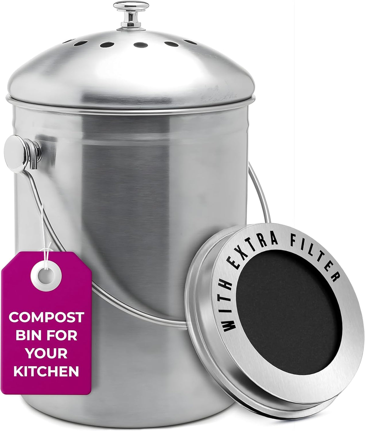 EPICA Countertop Compost Bin Kitchen | 1.3 Gallon | Odorless Composting Bin with Carbon Filters |