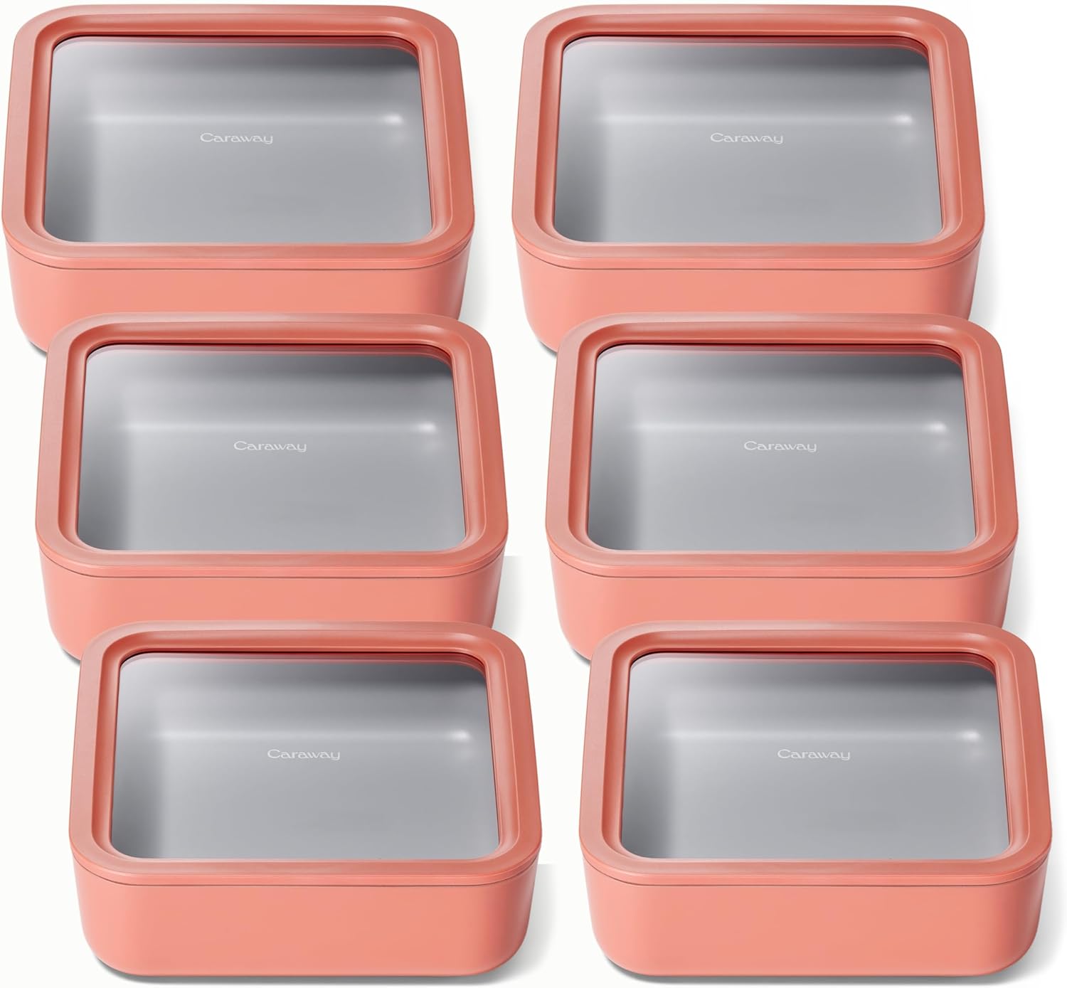 Caraway 6pc Glass Food Storage Set – 10 Cup Food Containers (6) - Ceramic Coated - Non Toxic, Non