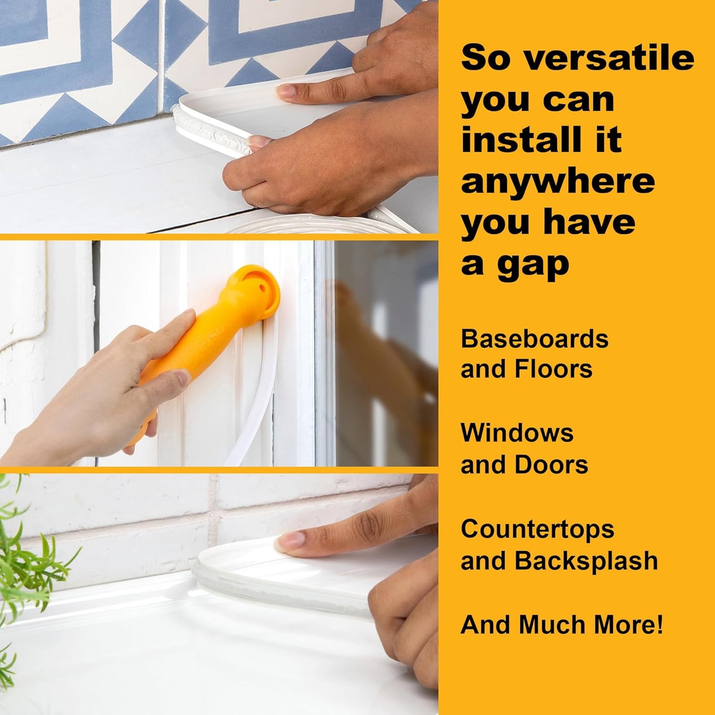 InstaTrim White New & Improved Caulk Trim, 3/4" by 10 ft, Flexible, Waterproof for Bathroom