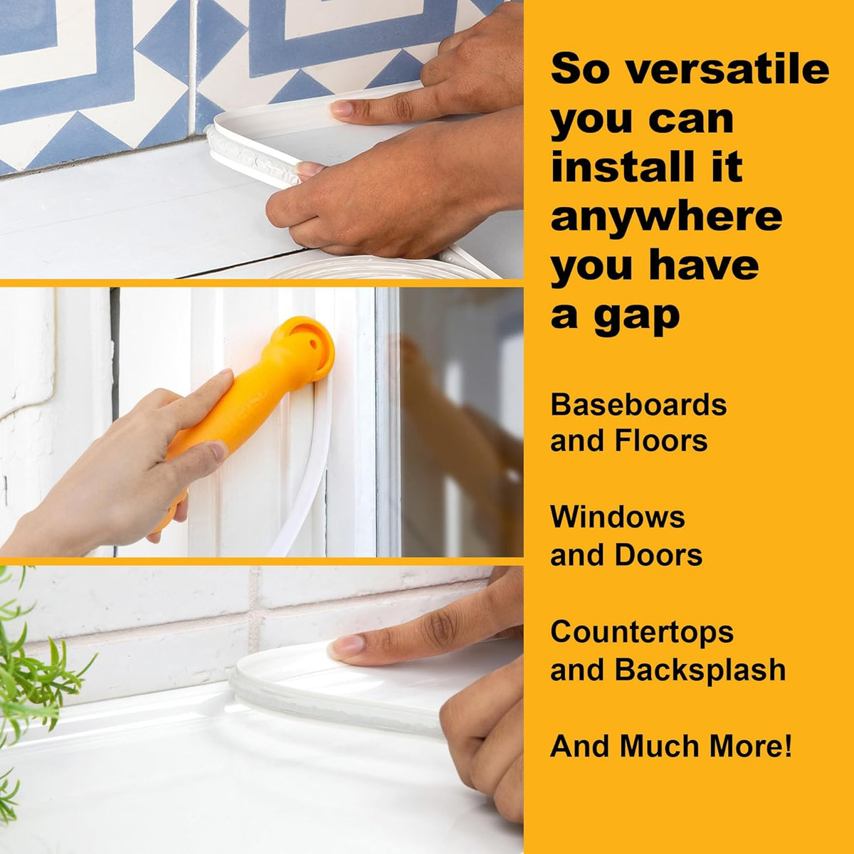 InstaTrim The Original Flexible Trim - 50ft White 1/2" Wide Caulk Tape - Adhesive Trim with Many