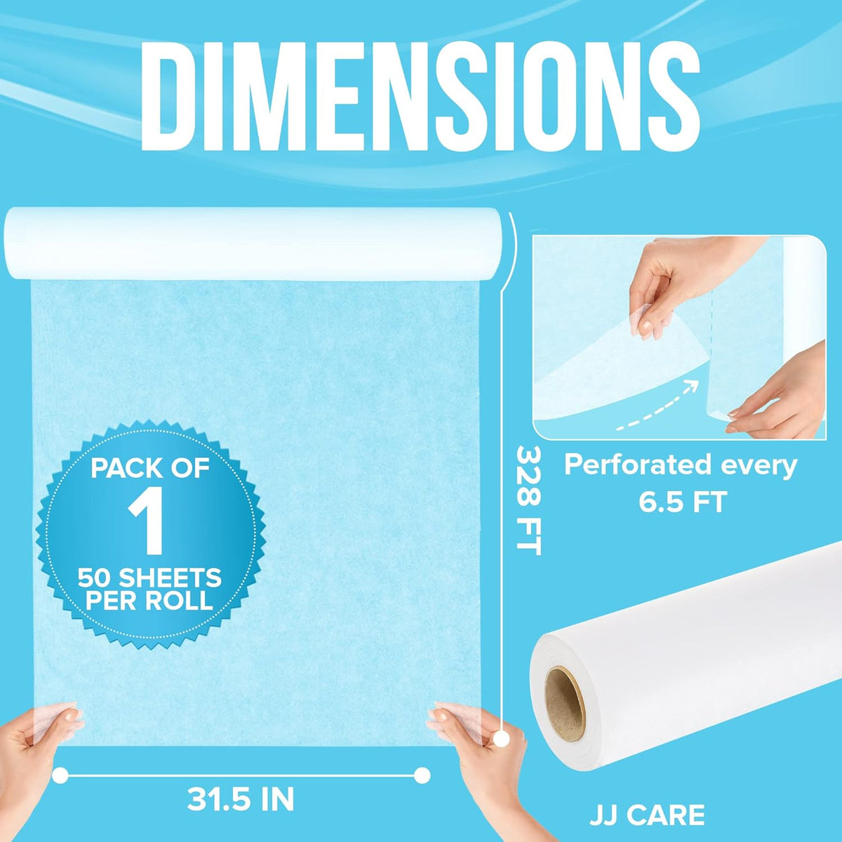 JJ CARE Disposable Massage Table Sheets - 50 Sheets [31.5" x 328 feet, 1 Roll] - 50% Thicker