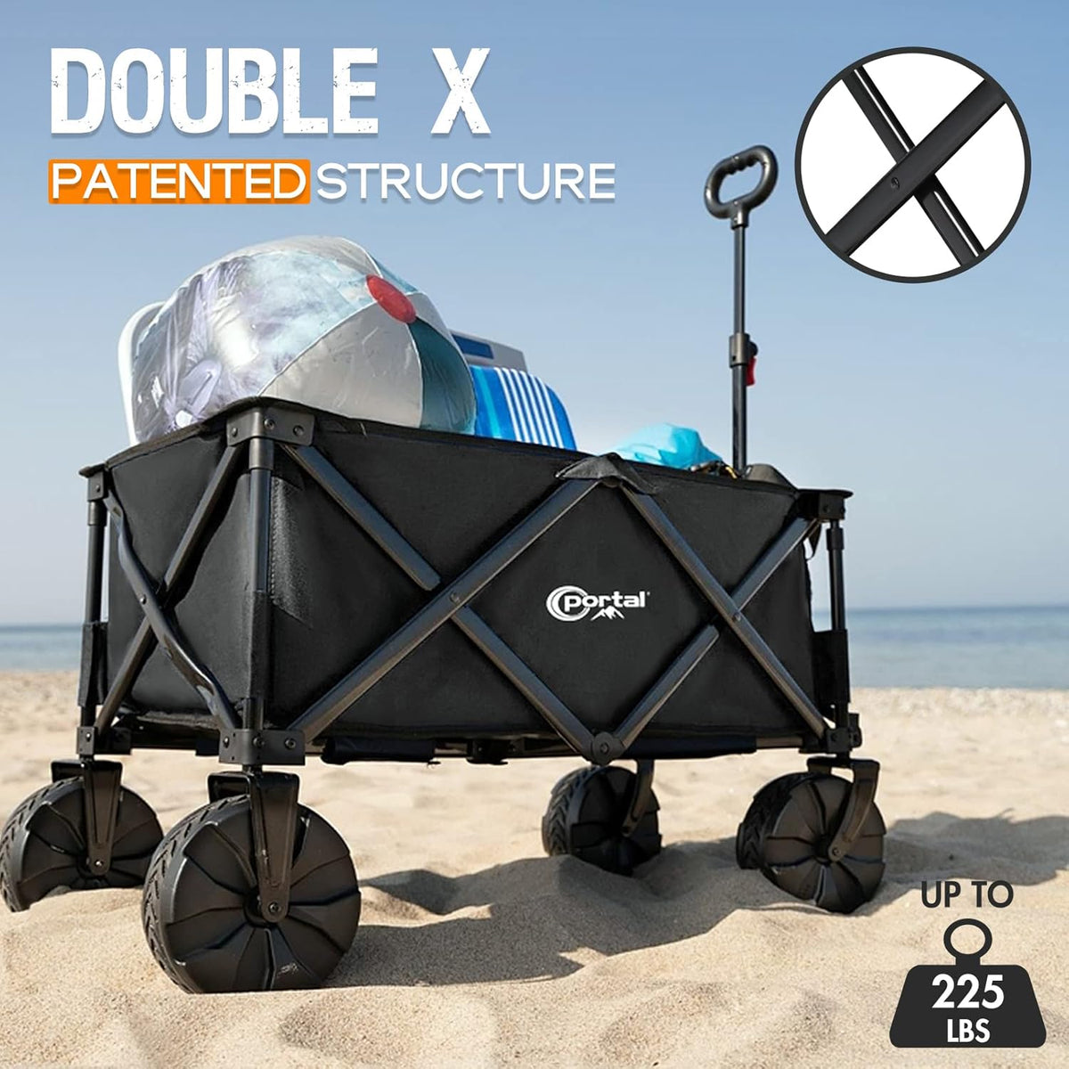 PORTAL Collapsible Folding Utility Beach Wagon Carts Heavy Duty with All Terrain Wheels for