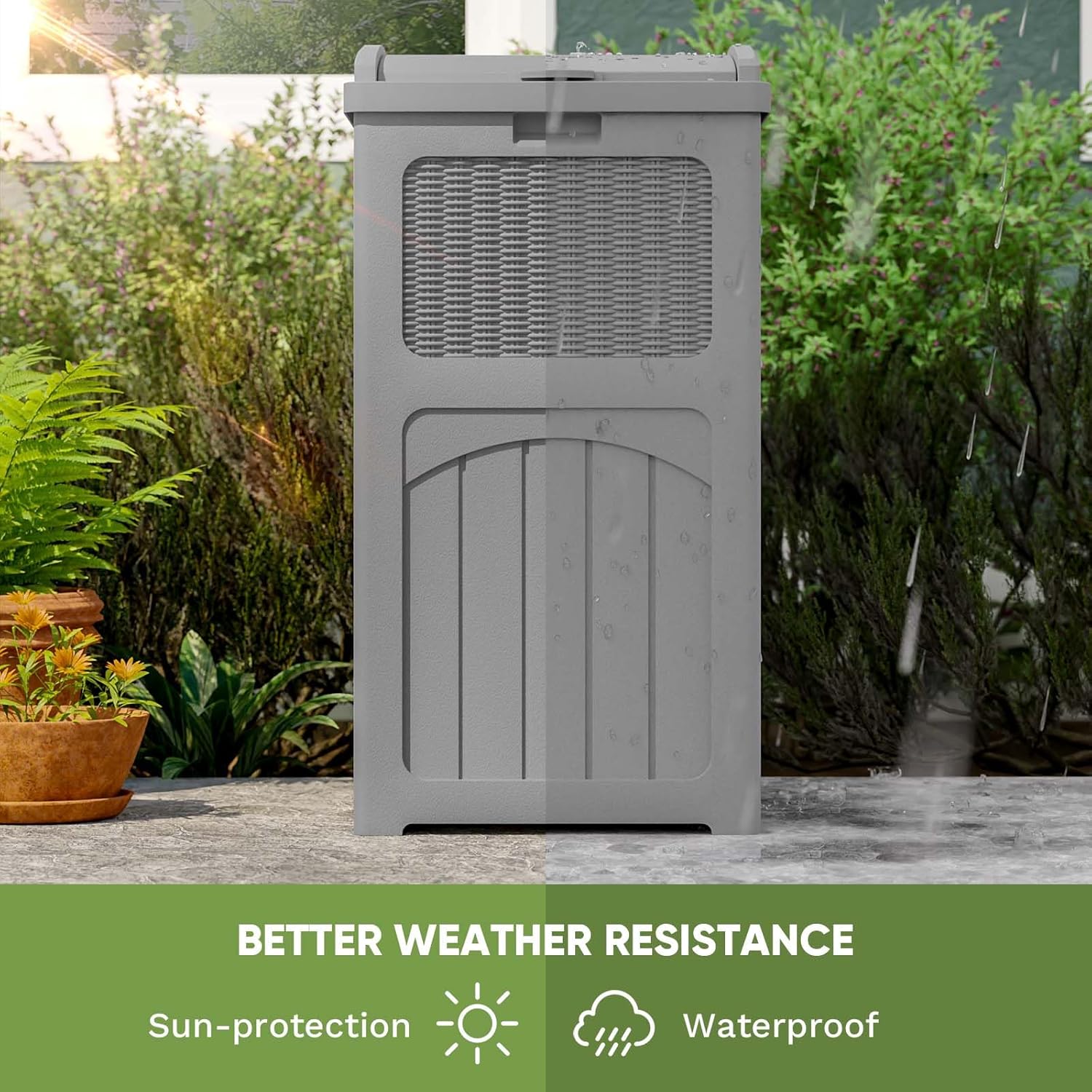 Patiowell 36 Gallon Outdoor Trash Can, Resin Outdoor Garbage Can with Lid for Patio, Backyard