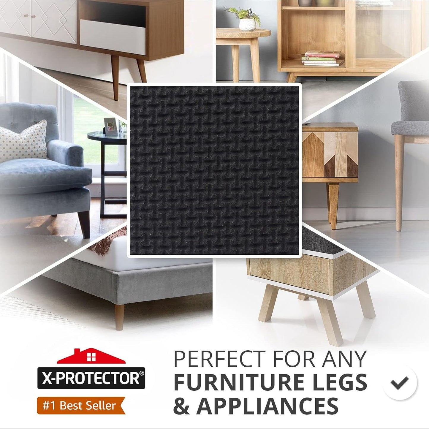 Non Slip Furniture Pads 8 pcs 1 1/2" X-Protector - Premium Furniture Grippers! Self-Adhesive Rubber