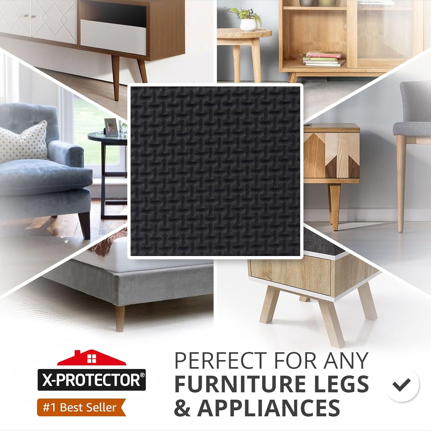 Non Slip Furniture Pads 8 pcs 1 1/2" X-Protector - Premium Furniture Grippers! Self-Adhesive Rubber