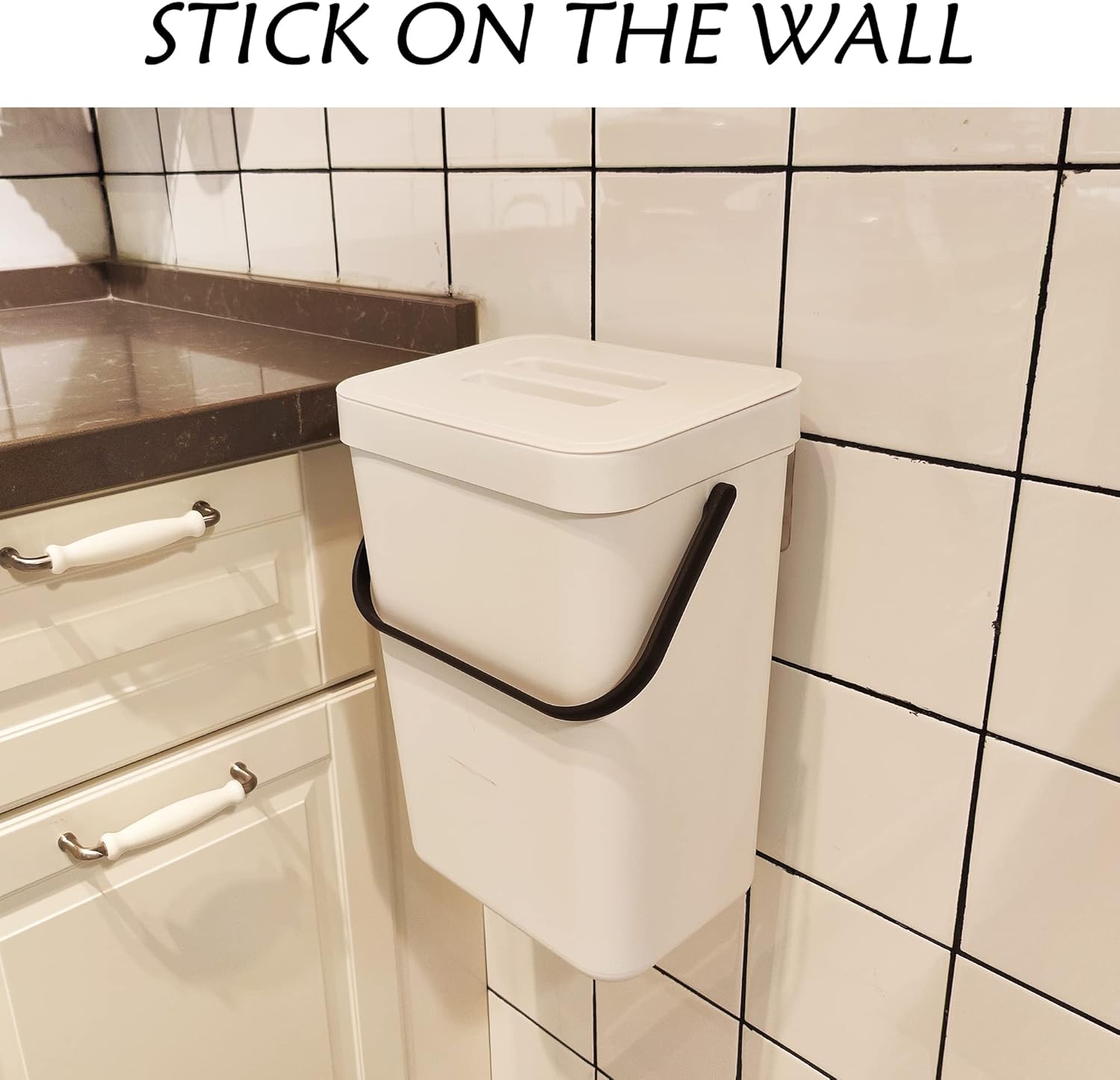 stonespace Hanging Trash Can, 3.2 Gallon/12L Small Waste Bin with Lid for Kitchen Cabinet Door or