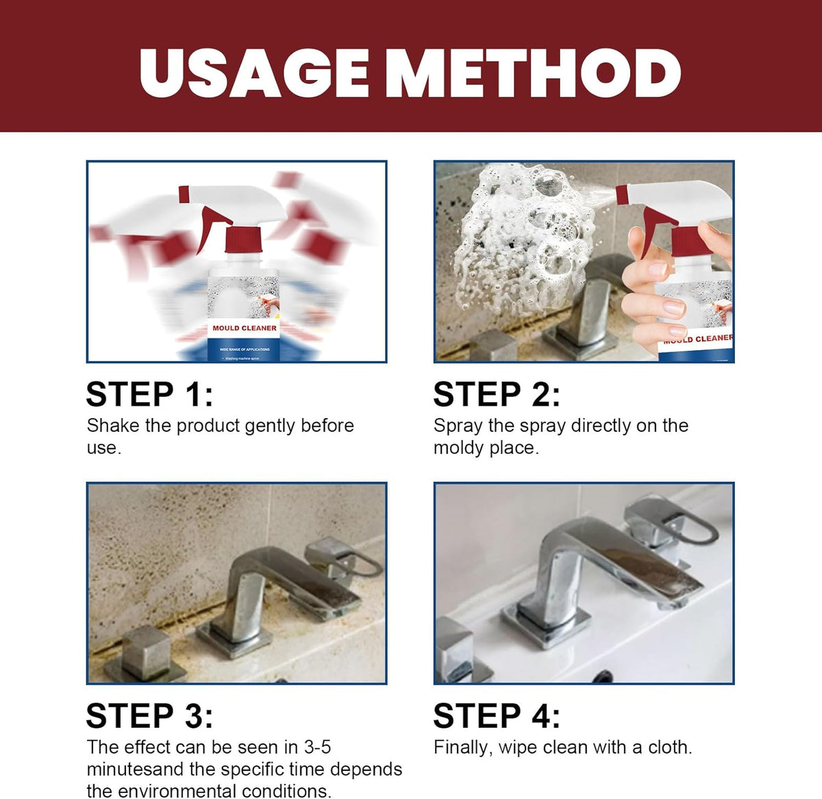 Mould Cleaner Spray Powerful Foam Cleaning Spray | Multi-Surface Fast-Acting Stain Remover for