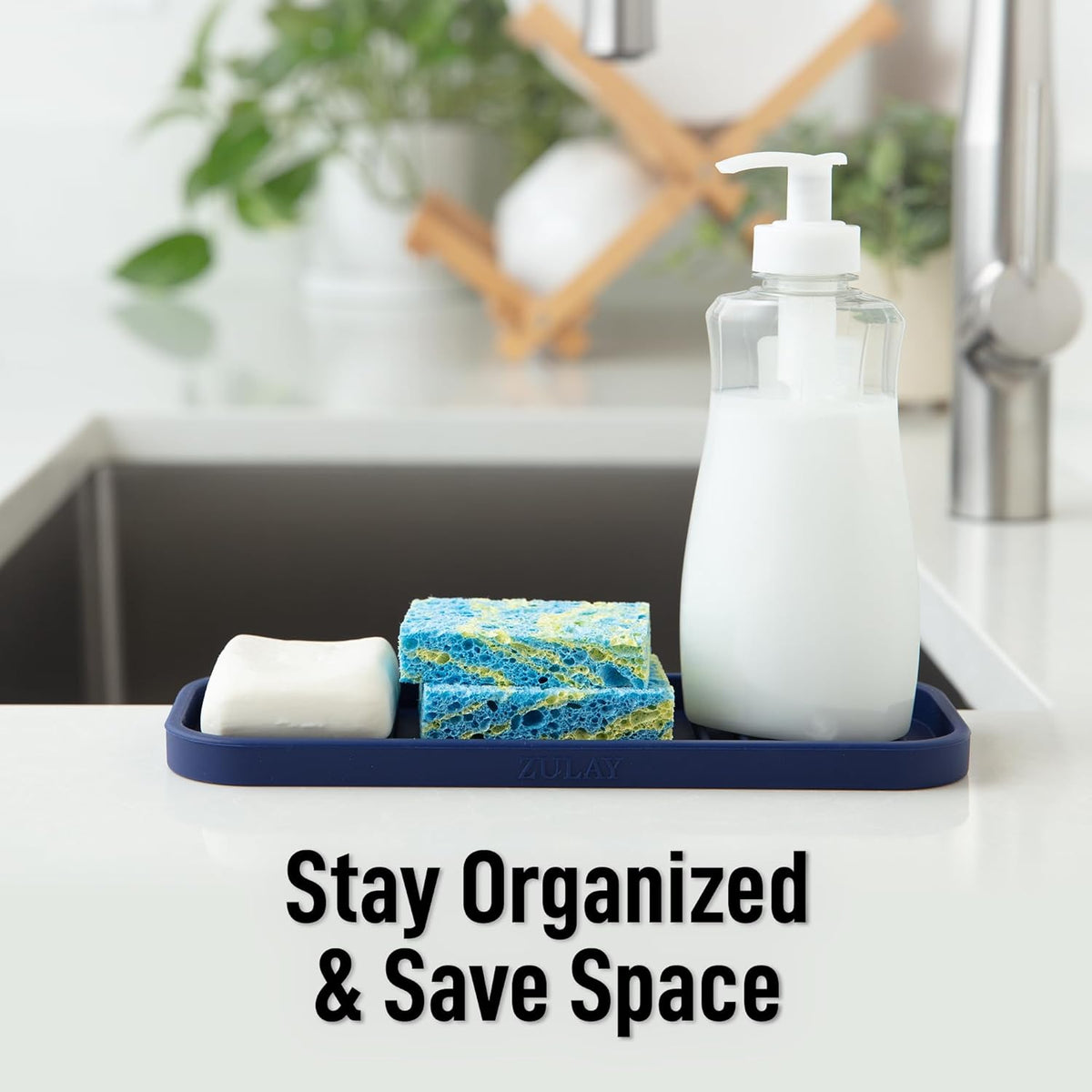 Zulay Kitchen (9x3.5) Silicone Sponge Holder for Kitchen Sink - Flexible Multipurpose Soap Tray