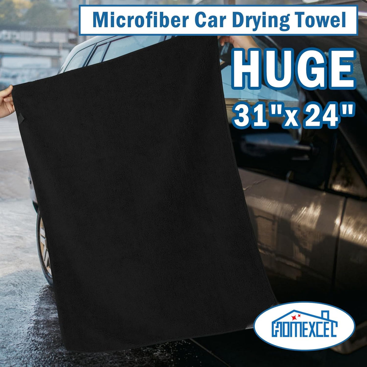 HOMEXCEL Professional Large Microfiber Car Drying Towels 2 Pack, Lint Free, Scratch Free, Highly