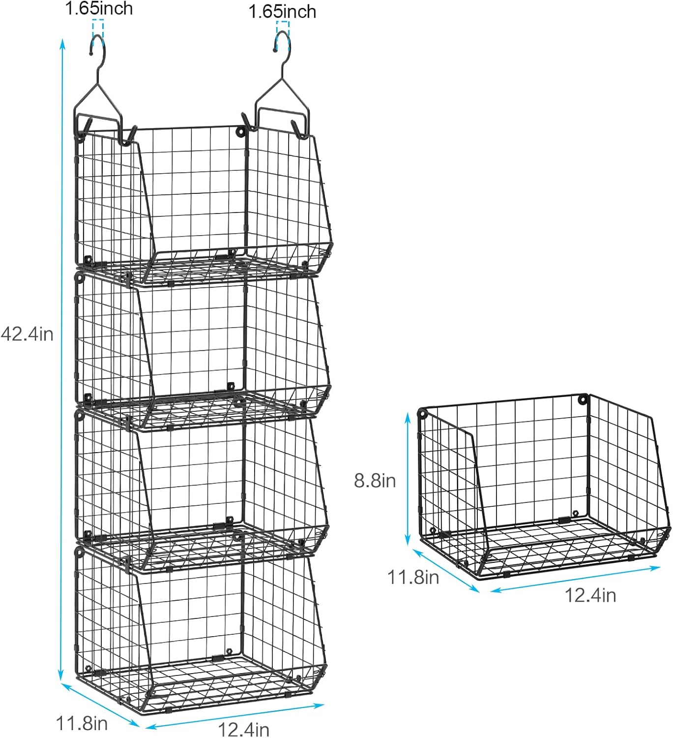 4 Tier Closet Hanging Organizer, Closet Organizers and Storage with 5 S Hooks, Closet Hanging