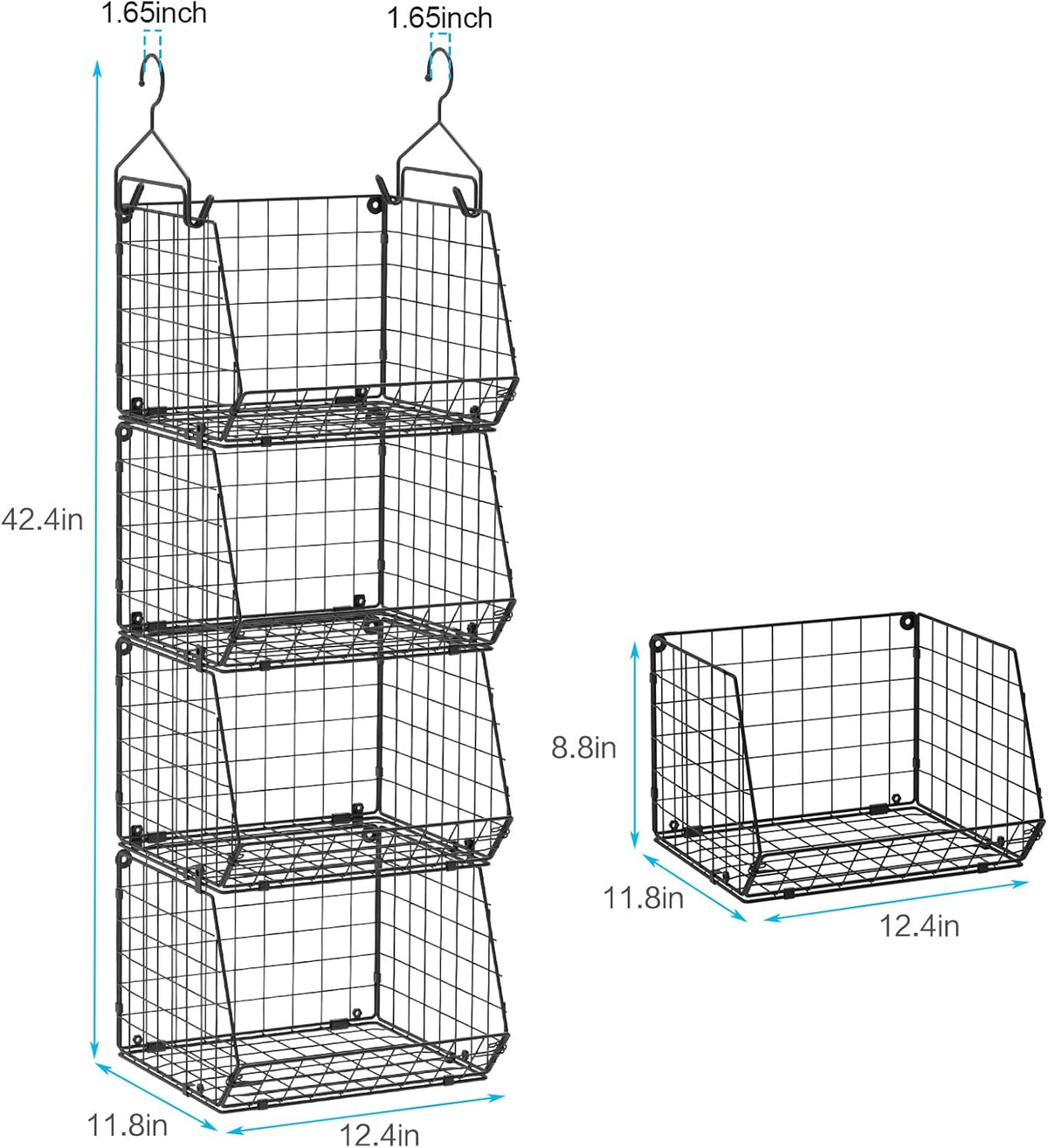 4 Tier Closet Hanging Organizer, Closet Organizers and Storage with 5 S Hooks, Closet Hanging