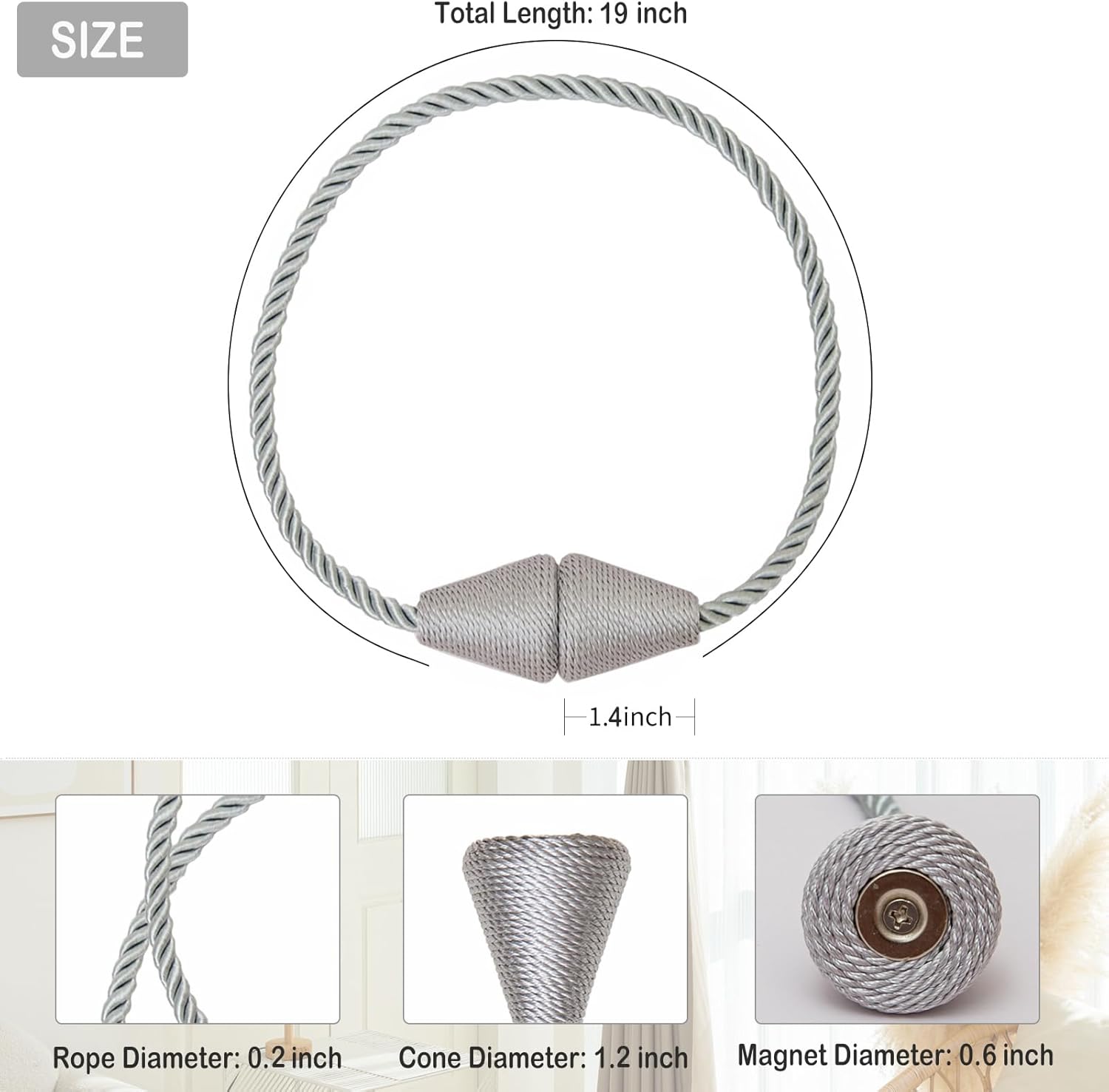 Magnetic Curtain Tiebacks 6 Pack Outdoor Rope Curtain Tie Backs Decorative Window Treatment