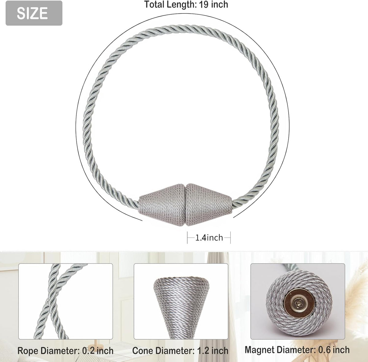 Magnetic Curtain Tiebacks 2 Pack Outdoor Rope Curtain Tie Backs Decorative Window Treatment