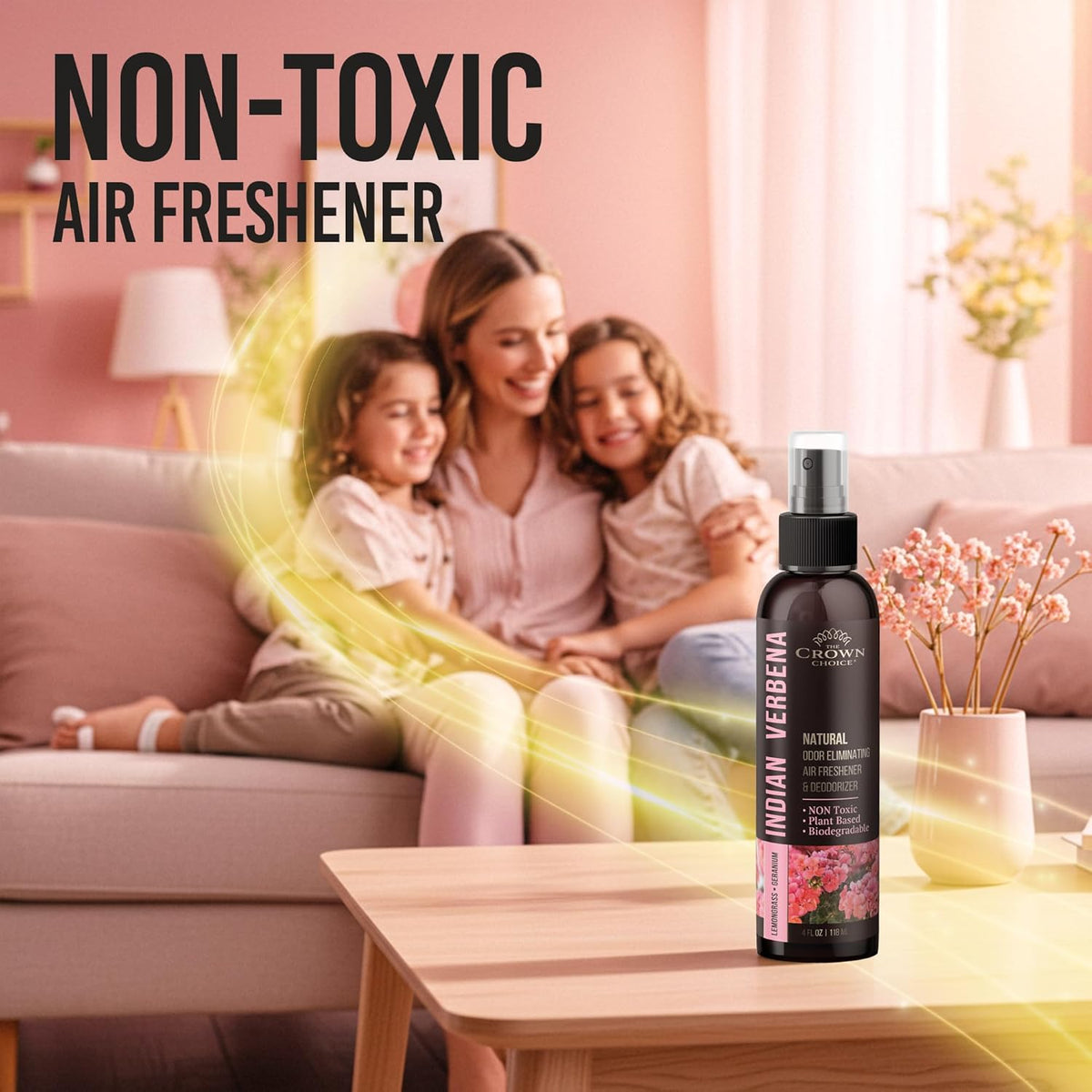 Natural Air Freshener Spray—Geranium & Lemongrass Odor Eliminator—Non-Toxic Essential Oil