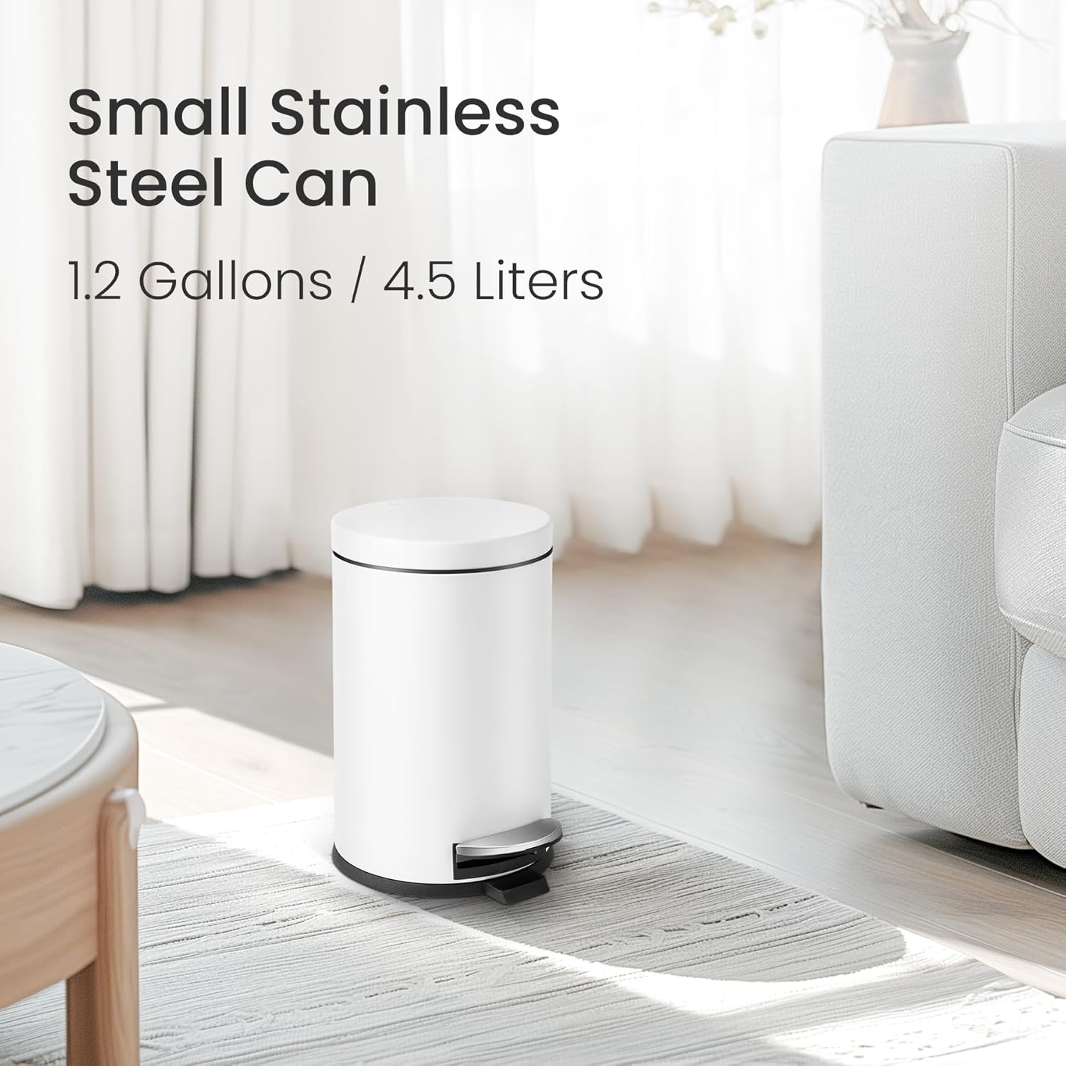 Cesun 1.2 Gallons Small Trash Can with Lid, White Bathroom Garbage Can with Foot Pedal, Mini Round