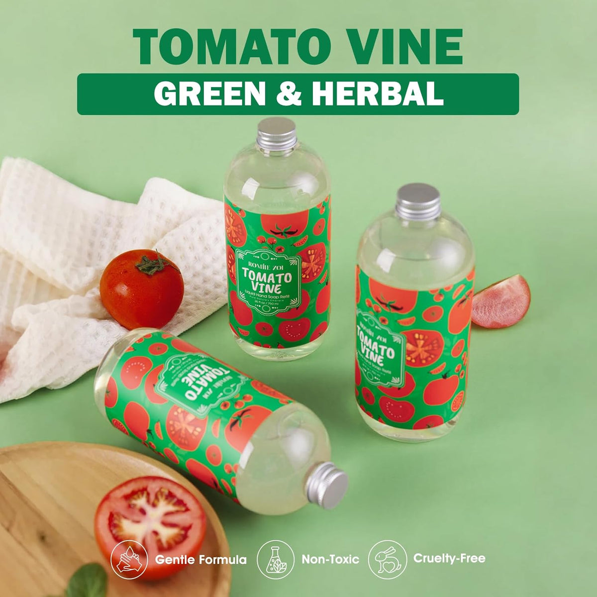 ROMIIE ZOI LIquid Hand Soap Refills Gift Set – Tomato Vine Scent – 3 x 26 Fl Oz Bottles