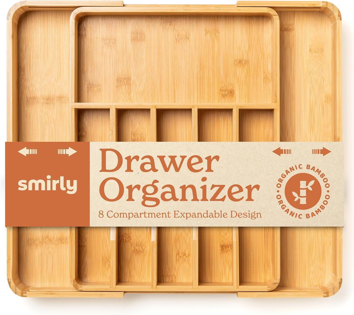 SMIRLY Silverware Drawer Organizer – Bamboo Kitchen Drawer Organizer, Adjustable Utensil Holder and